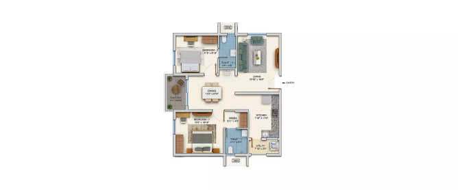 ASBL Springs Pocharam - Floor plan 2 BHK 1210 Sq.ft
