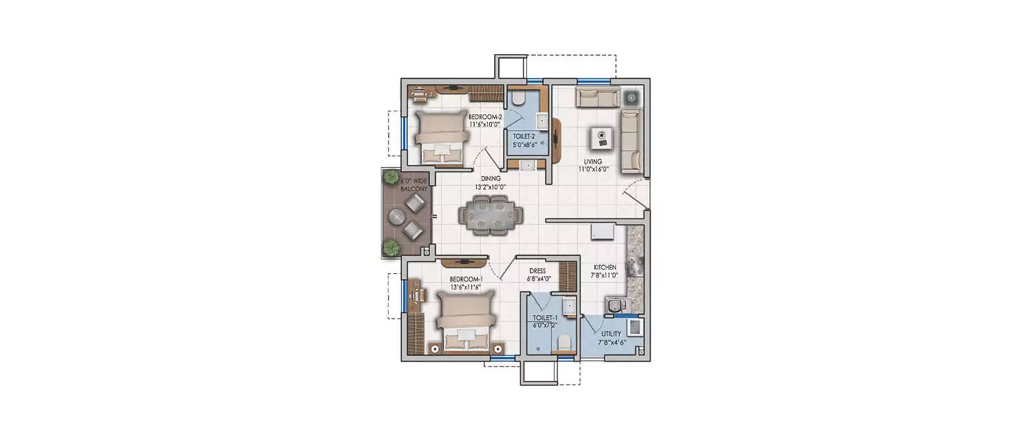 Floor plan for 2 BHK
