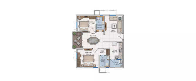 ASBL Lakeside Khajaguda - Floor plan 2 BHK 1335 Sq.ft