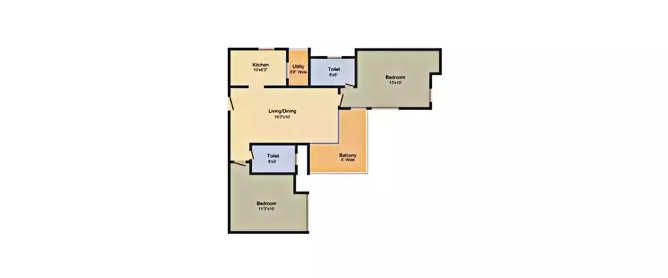 Amrapali Aurum Towers Sector 76 - Floor plan 2 BHK 1070 Sq.ft