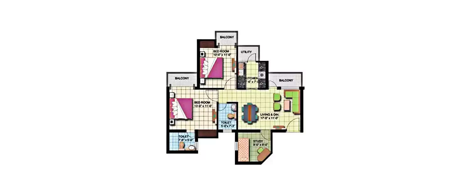 Floor plan for 2.5 BHK