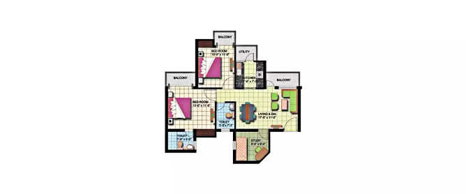 Amrapali Silicon City Sector 76 - Floor plan 2.5 BHK 1180 Sq.ft