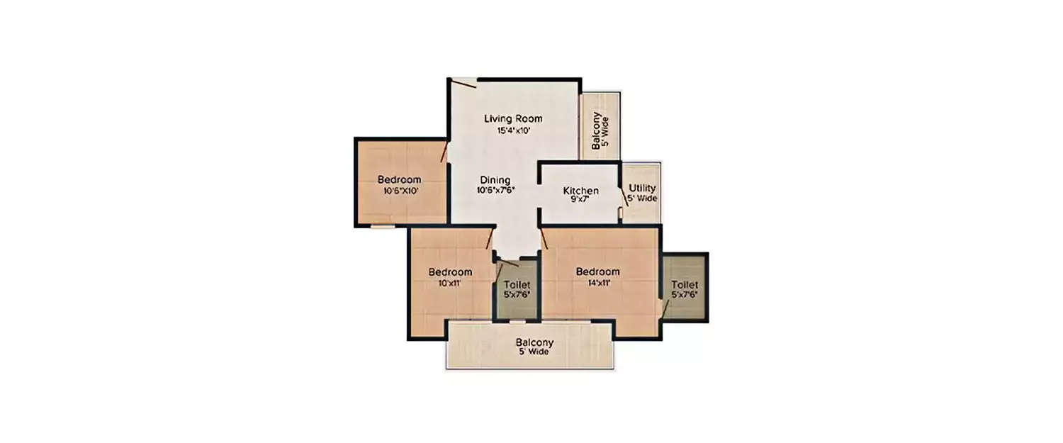 Floor plan for 3 BHK