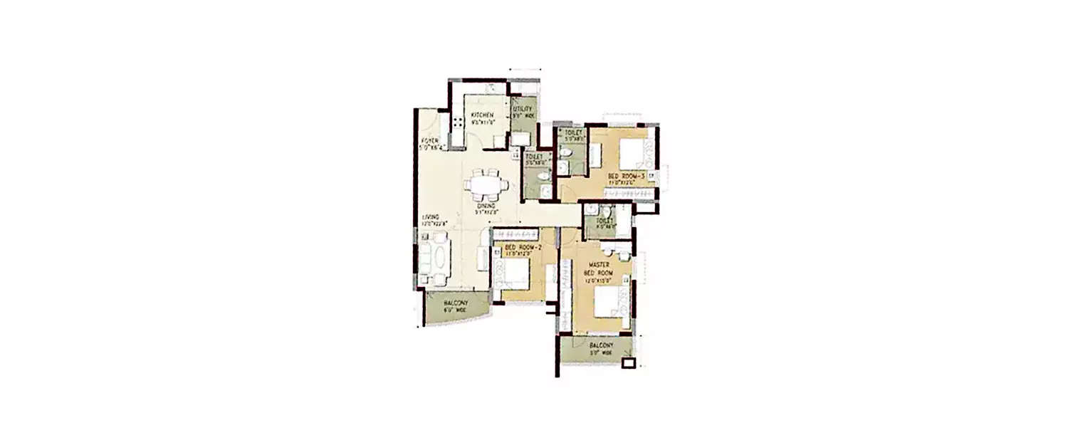 Floor plan for 3 BHK