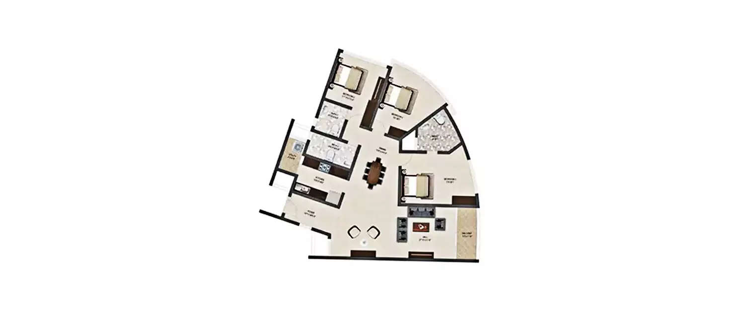 Floor plan for 3 BHK