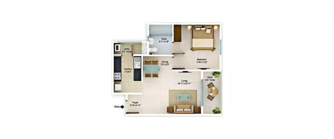 TATA Riva Nelamangala - Floor plan 1 BHK 796 Sq.ft