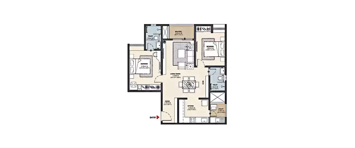 Floor plan for 2 BHK