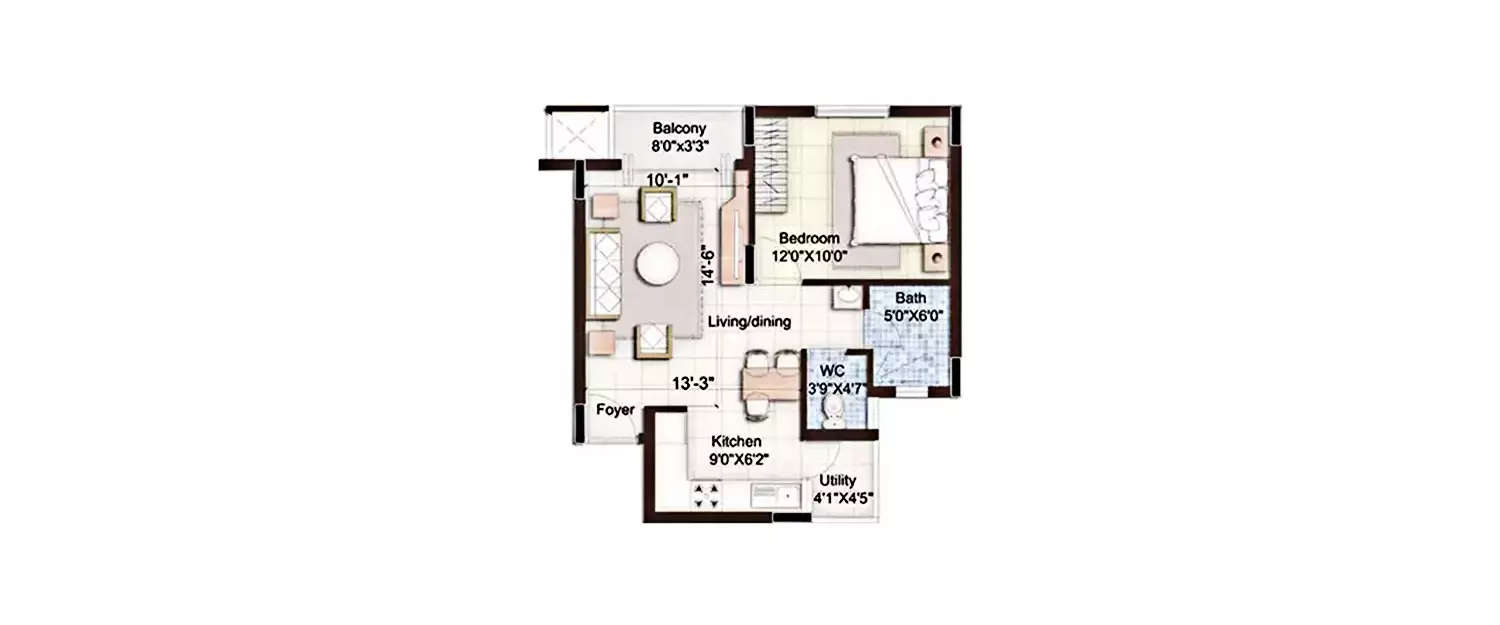 Floor plan for 1 BHK