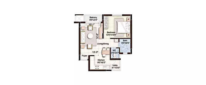 Purva Seasons Nagavarapalya - Floor plan 1 BHK 705 Sq.ft
