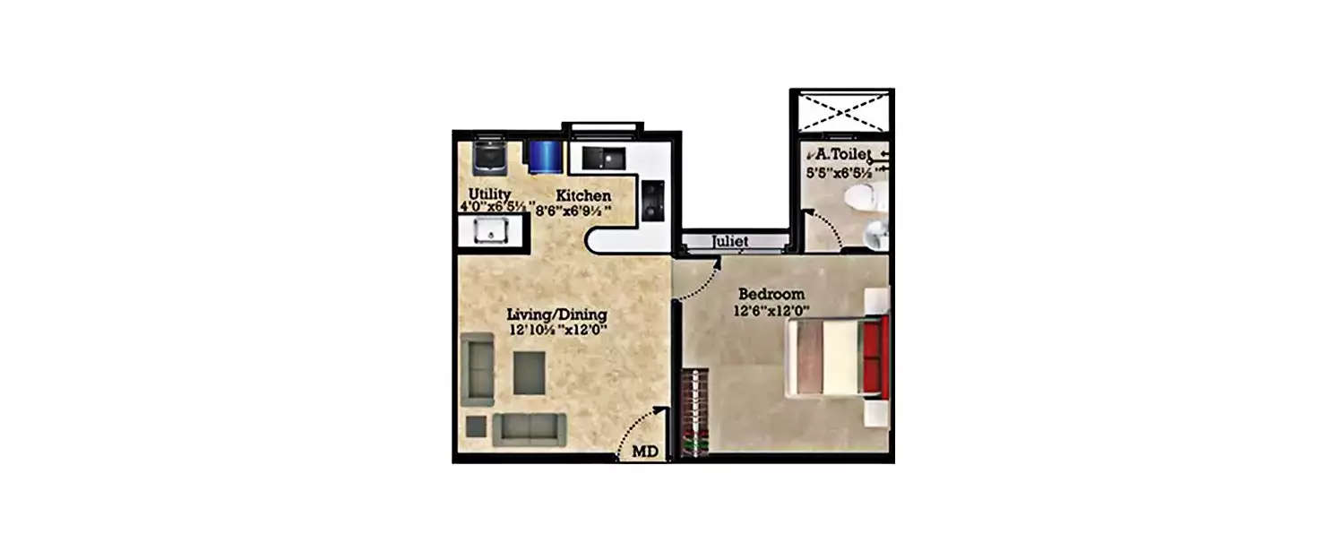 Floor plan for 1 BHK