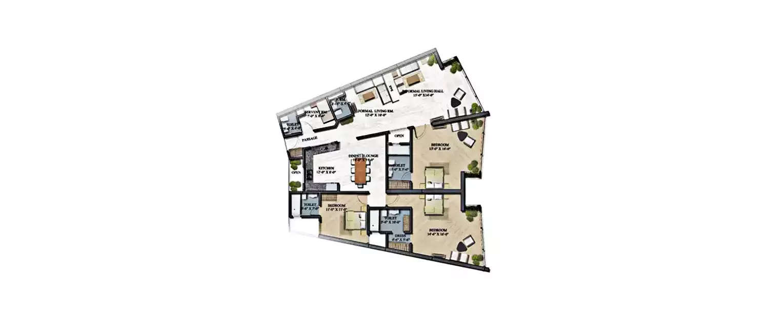 Floor plan for 3 BHK