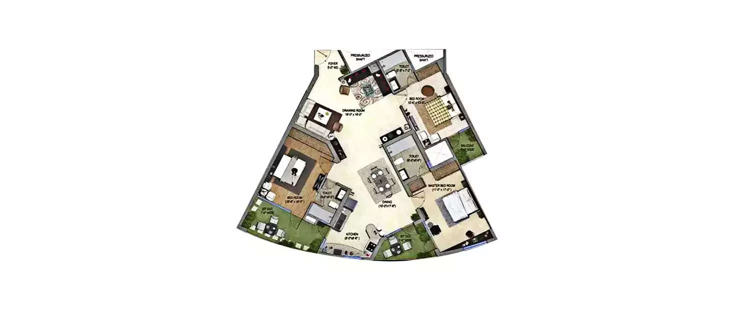 Floor plan for 3 BHK