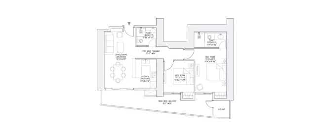 Supertech Supernova Sector 94 - Floor plan 2 BHK 714 Sq.ft