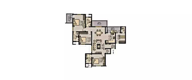 Sobha Ivory Ulsoor - Floor plan 3 BHK 1340 Sq.ft
