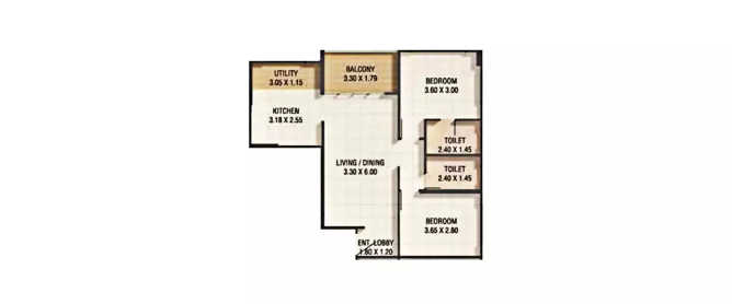 Kumar Prajwal Wadgaon Sheri - Floor plan 2 BHK 710 Sq.ft