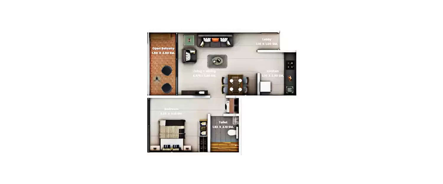 Floor plan for 1 BHK