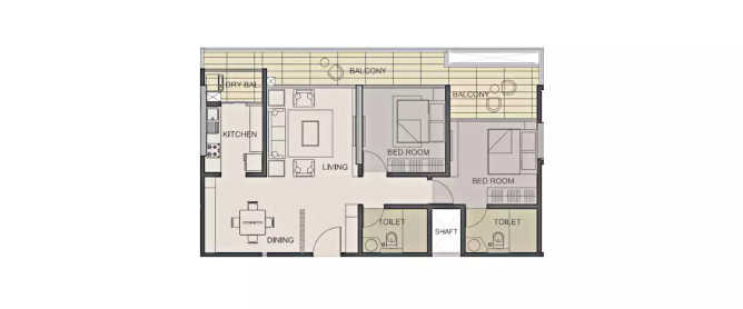 Solitaire Premier Bibwewadi - Floor plan 2 BHK 703 Sq.ft