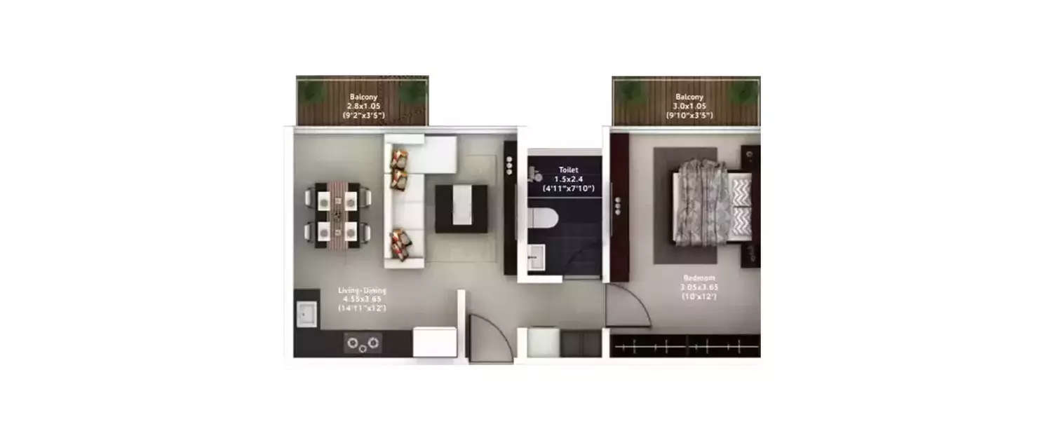 Floor plan for 1 BHK