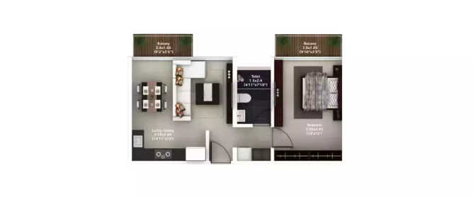 Amanora Adreno Towers Hadapsar - Floor plan 1 BHK 383 Sq.ft