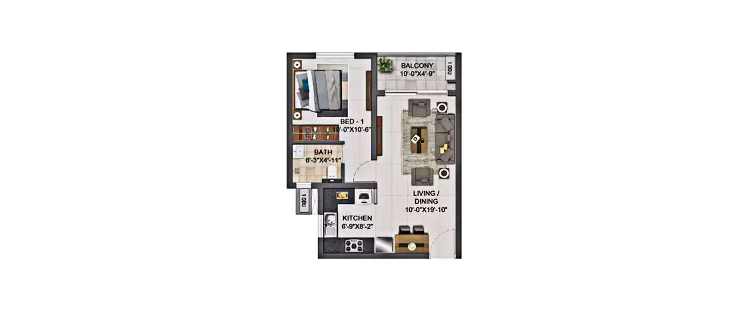 Floor plan for 1 BHK