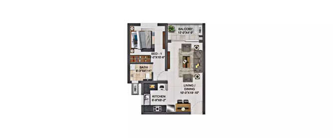 Casagrand Boulevard Yelahanka - Floor plan 1 BHK 431 Sq.ft