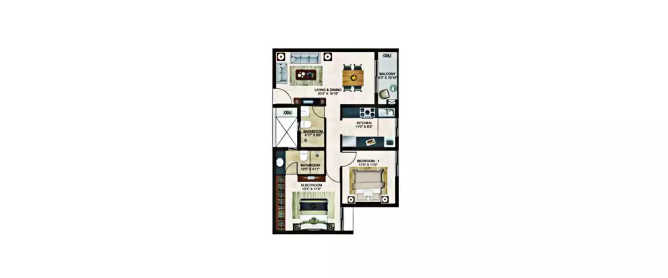 Casagrand Lorenza Kogilu - Floor plan 2 BHK 754 Sq.ft