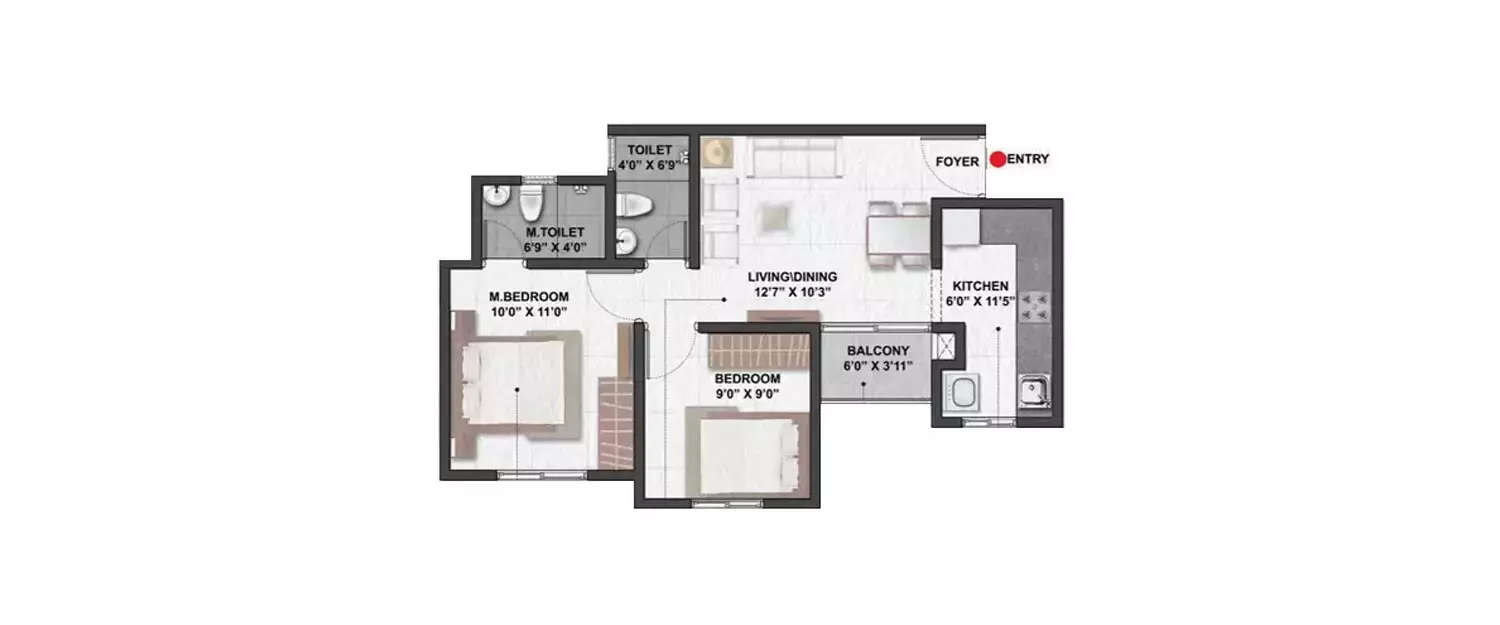 Floor plan for 2 BHK