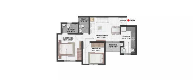 Shriram Codename Yuva Bendiganahalli - Floor plan 2 BHK 745 Sq.ft