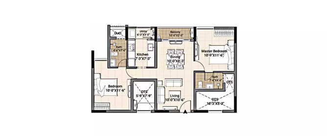 DRA Centralia Navalur - Floor plan 2 BHK 604 Sq.ft