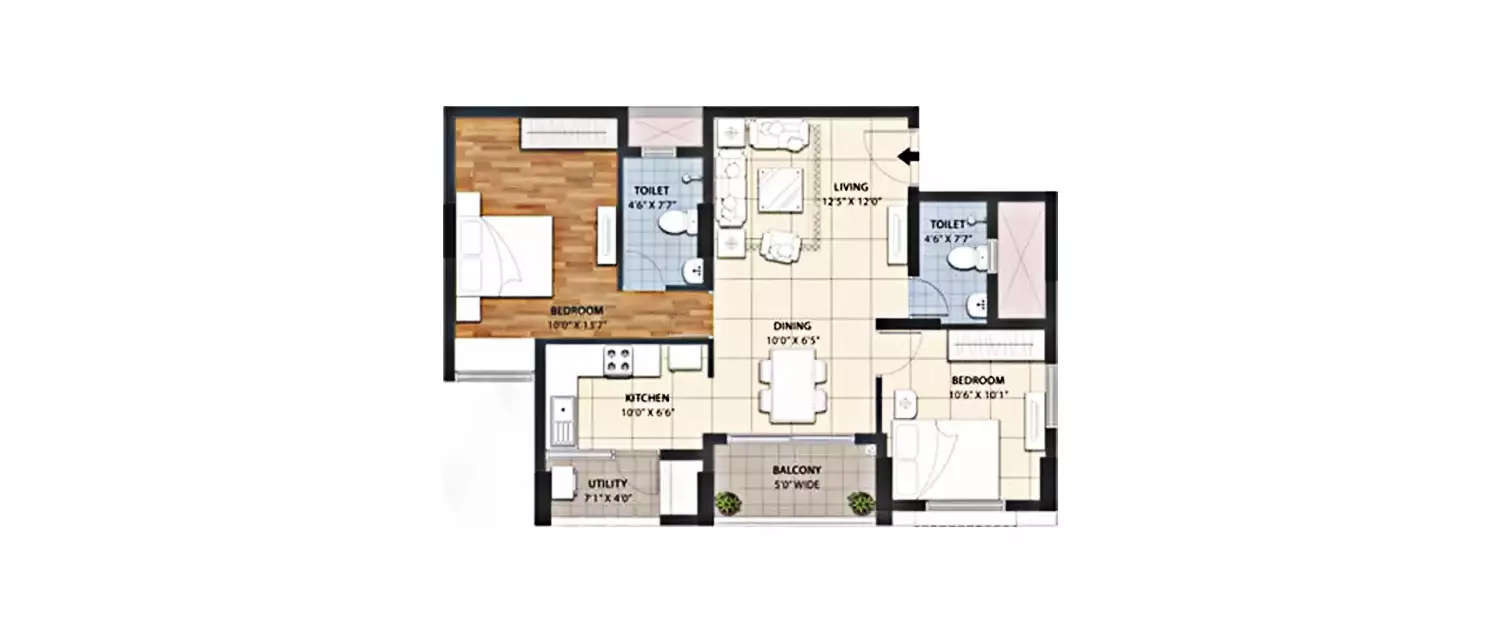 Floor plan for 2 BHK