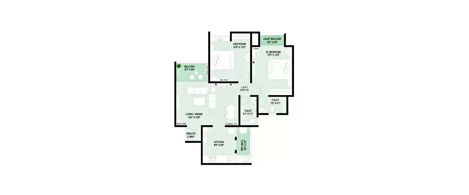 Floor plan for 2 BHK