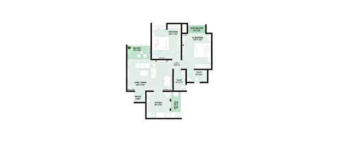 Krisala 41 Cosmo Tathawade - Floor plan 2 BHK 666 Sq.ft