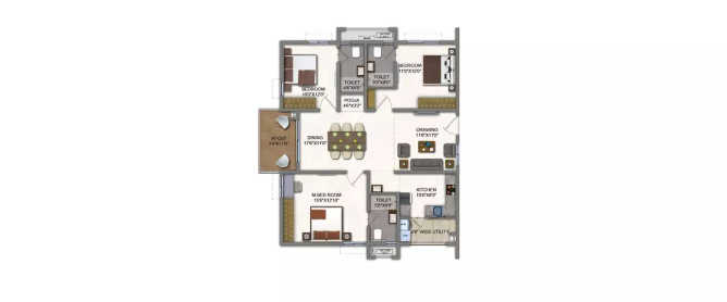 A2A Homeland Balanagar - Floor plan 3 BHK 1700 Sq.ft
