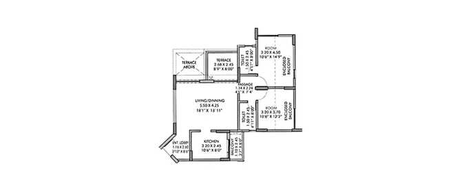 Pride Purple Park Ivory Wakad - Floor plan 2 BHK 693 Sq.ft