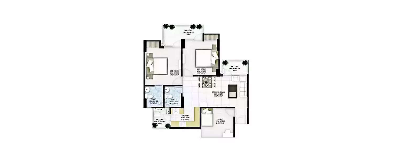 Floor plan for 2.5 BHK