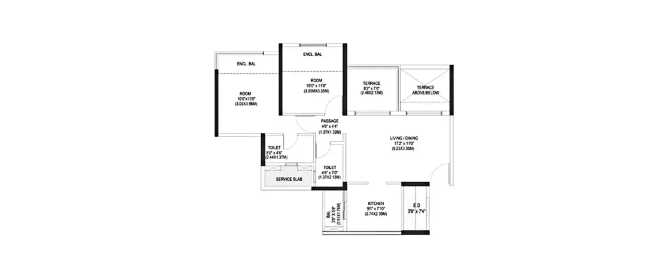Pride Purple Park Connect Hinjewadi - Floor plan 2 BHK 576 Sq.ft