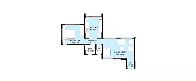 Pride Purple Park Springs Lohegaon - Floor plan 1 BHK 660 Sq.ft