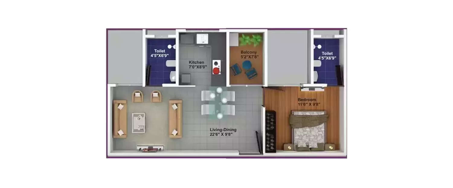Floor plan for 1 BHK