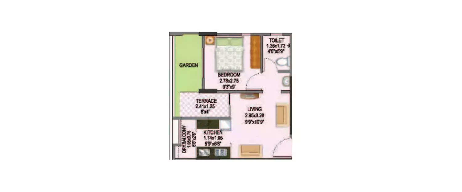 Floor plan for 1 BHK