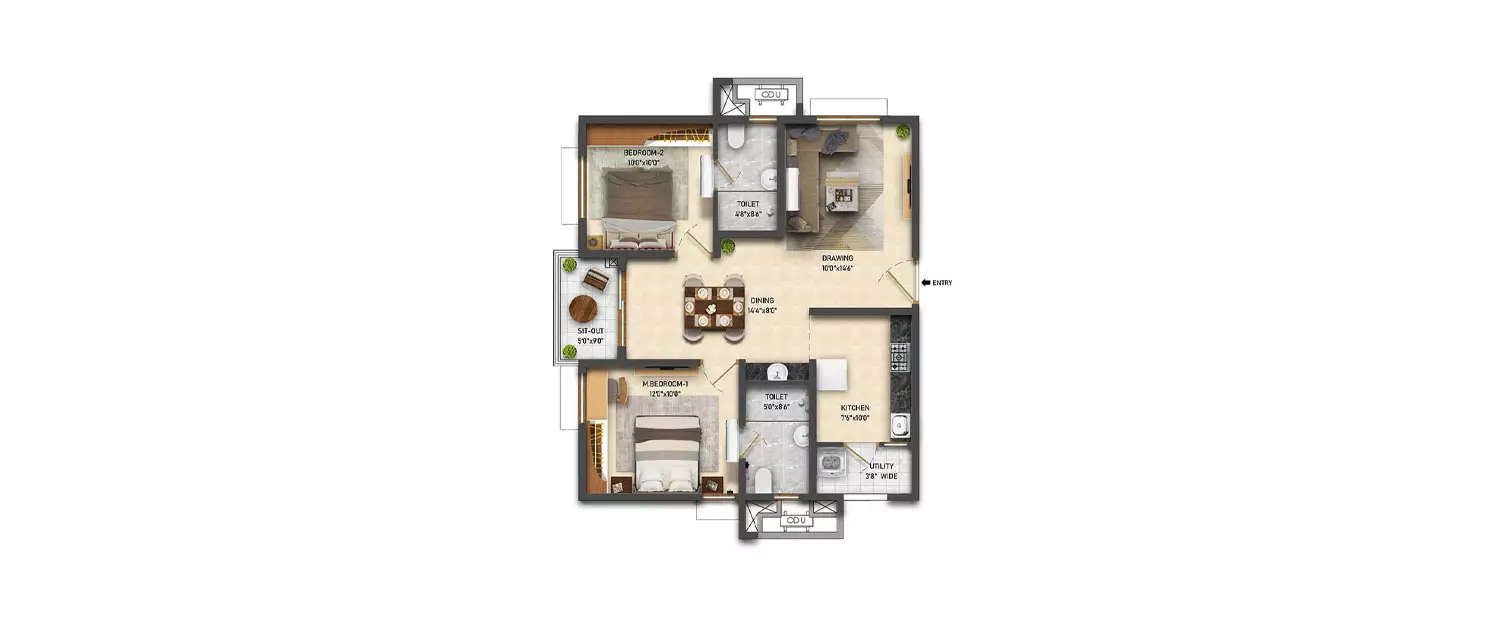 Floor plan for 2 BHK