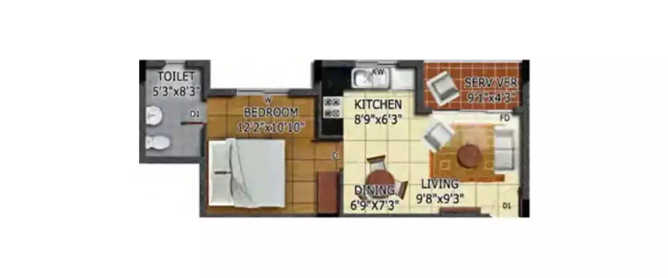 Radiance Mandarin Oggiyamduraipakkam - Floor plan 1 BHK 409 Sq.ft
