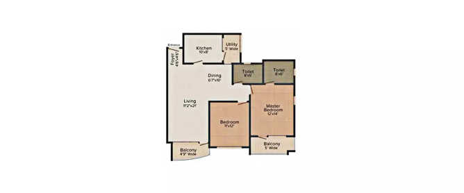Puravankara Sky Condos Kelambakkam - Floor plan 2 BHK 1296 Sq.ft
