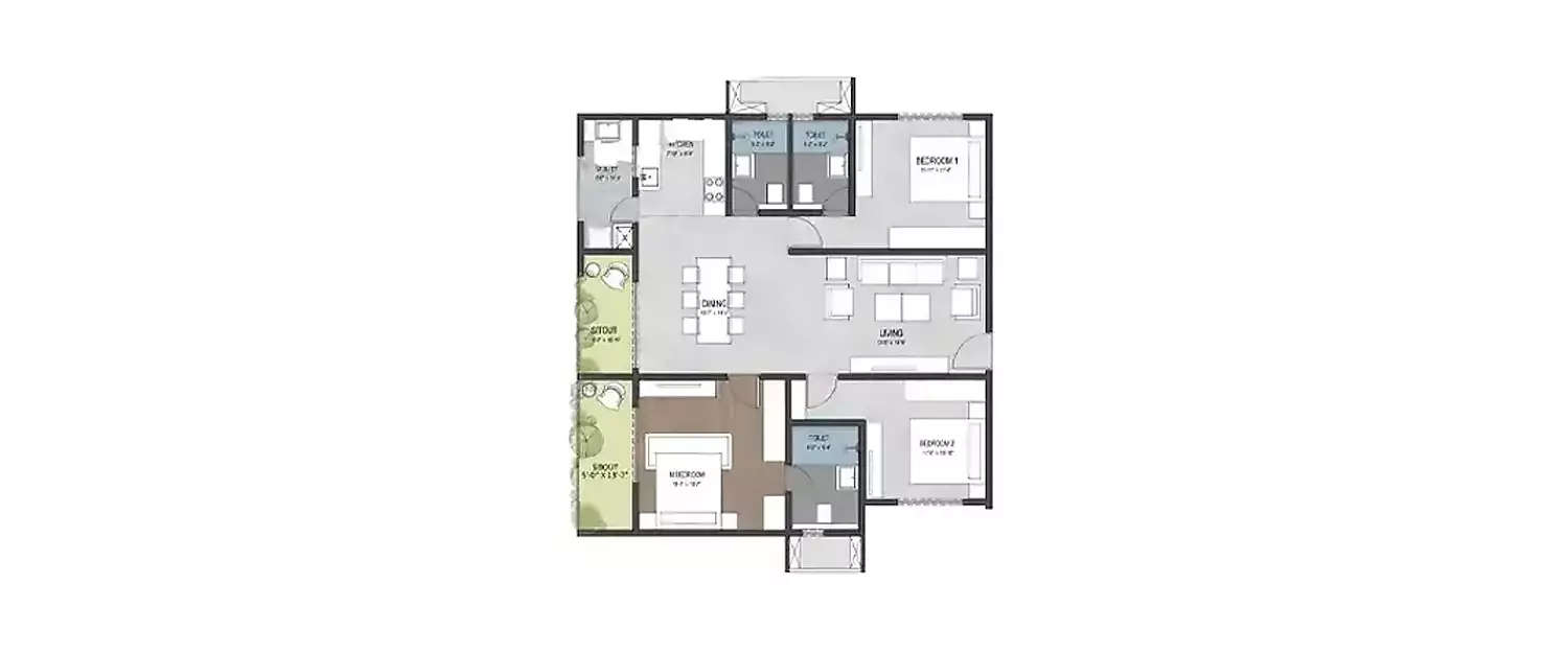 Floor plan for 3 BHK