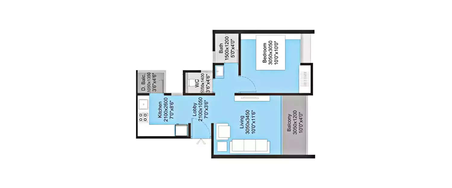 Floor plan for 1 BHK