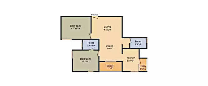 Vajram Elina Thanisandra - Floor plan 2 BHK 1119 Sq.ft