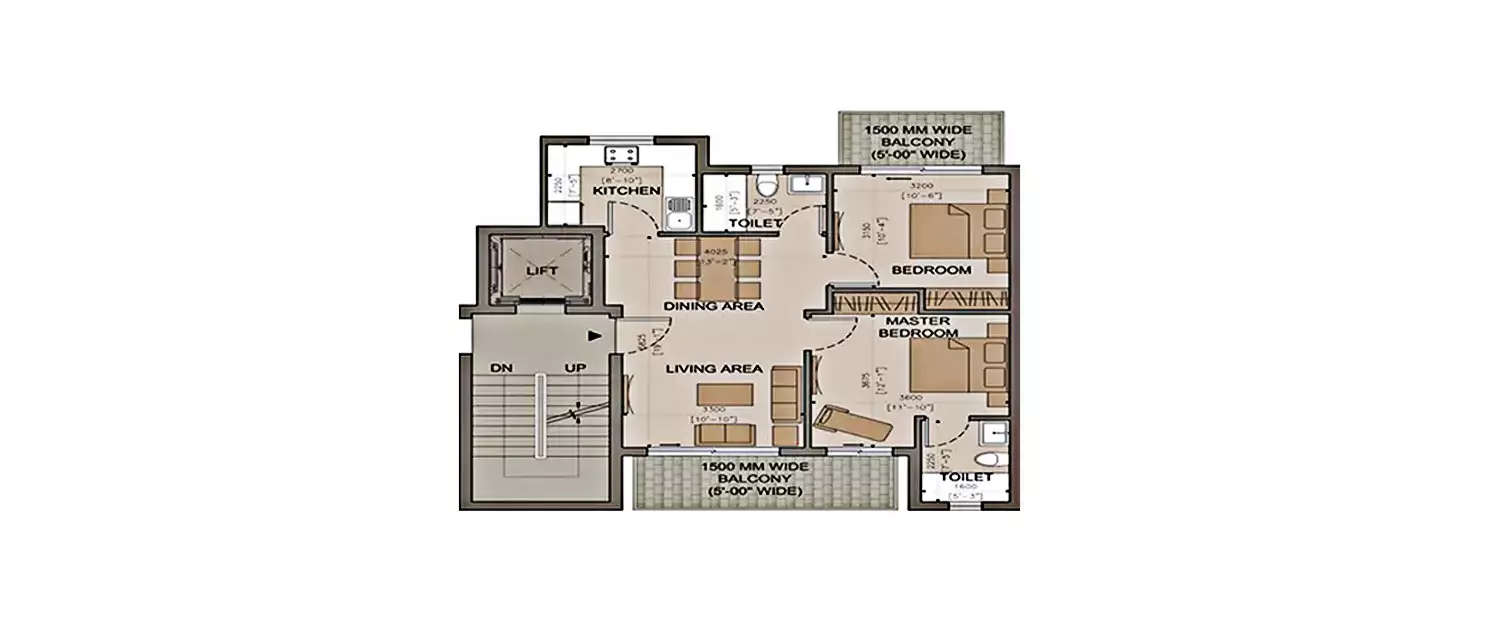 Floor plan for 2 BHK