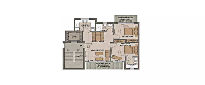 Supertech Defence Floors Sector 79 Gurgaon - Floor plan 2 BHK 1035 Sq.ft