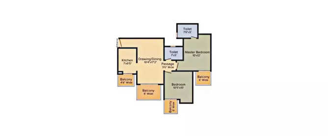Supertech Zaara Sector 68 - Floor plan 2 BHK 1180 Sq.ft