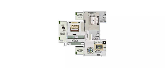 Supertech Montana View Sector 2 Gurgaon - Floor plan 2 BHK 1200 Sq.ft