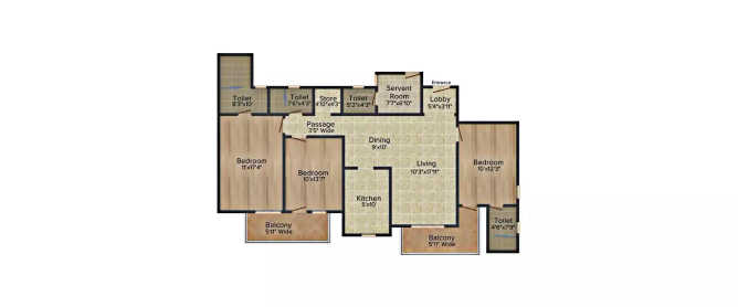 DLF Express Greens Sector 1A Gurgaon - Floor plan 3 BHK 1845 Sq.ft